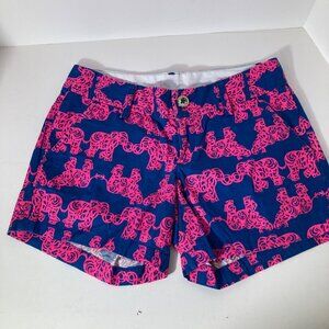 Womens Lilly Pulitzer The Callahan Shorts Elephants Blue Pink 0 Cotton